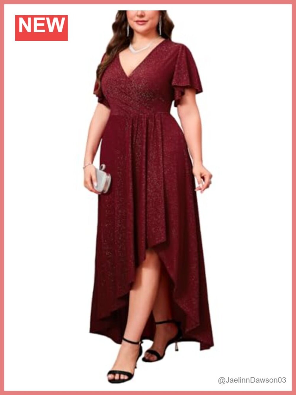 Plus Size Glitter Maxi A-Line Dress Ruffle Sleeve Formal Prom Gown